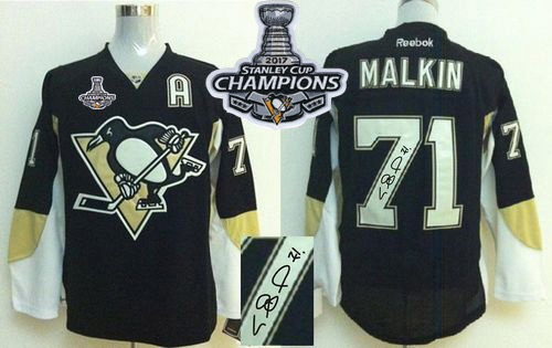 Penguins #71 Evgeni Malkin Black Autographed Stanley Cup Finals Champions Stitched NHL Jersey
